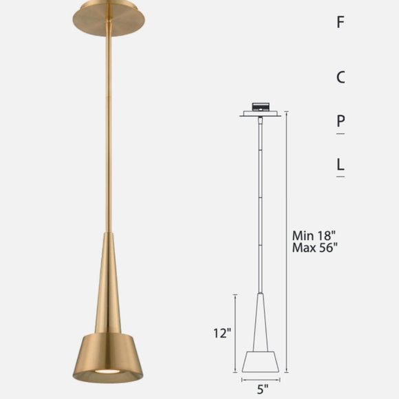 NIB 2 (two) WAC Lighting Rocket 5" Wide Brass LED Mini Pendant Metal Shade - Picture 5 of 8